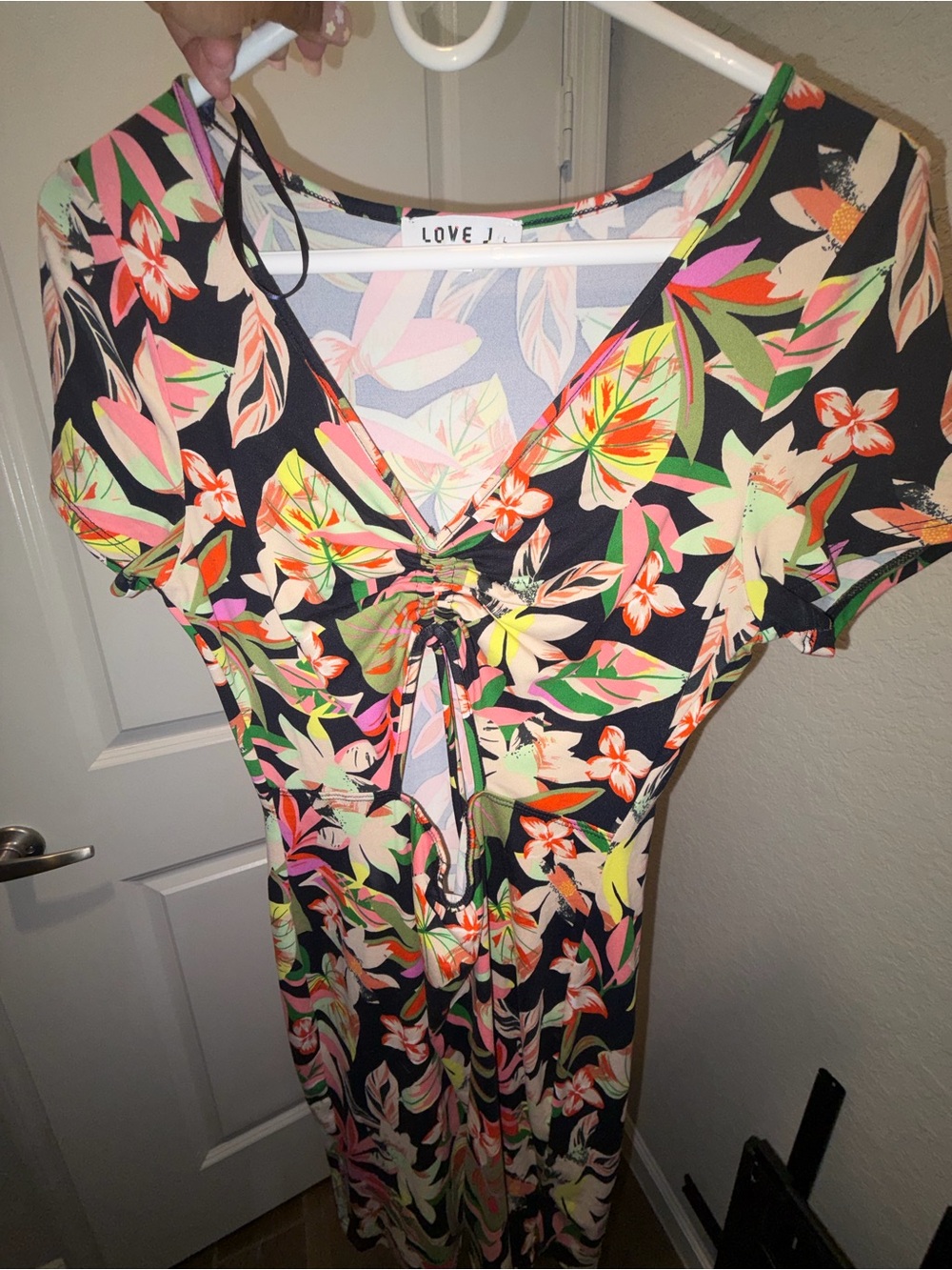 love J Black Tropical Floral Maxi Dress with Neon Accents